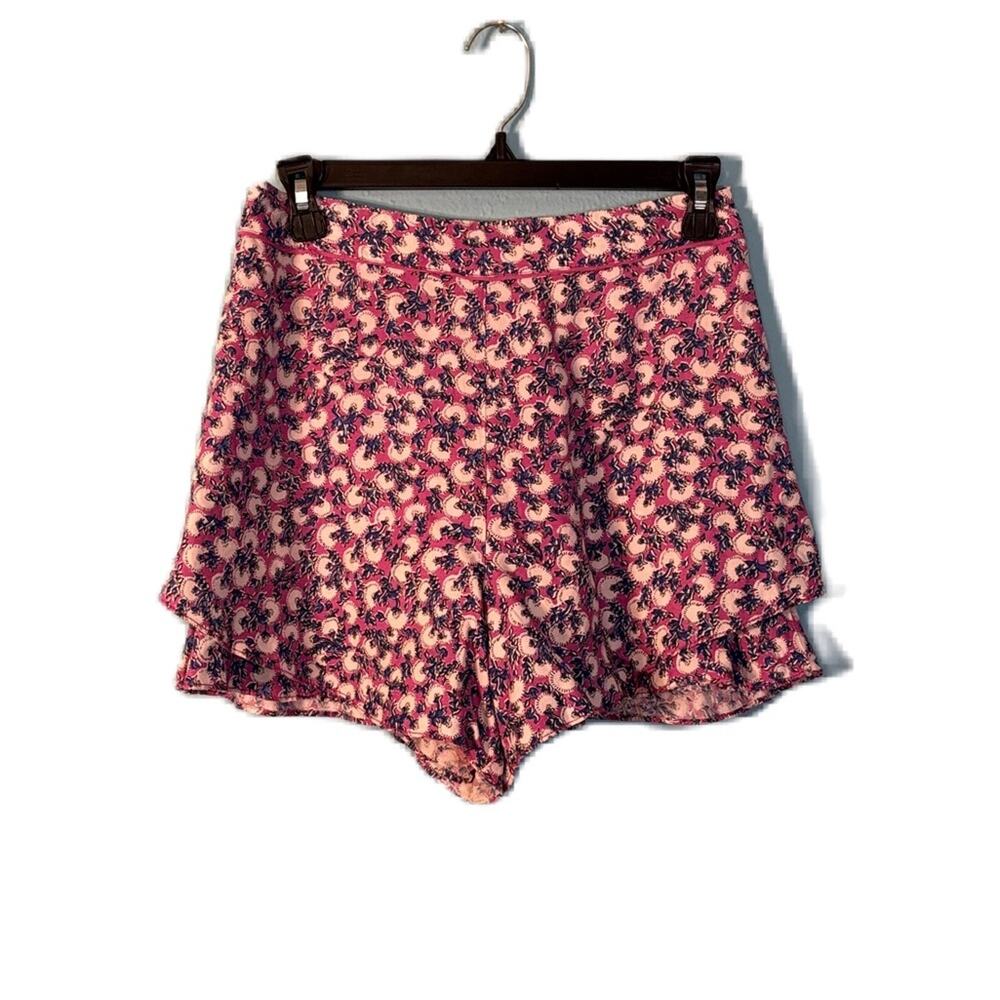 Ett:twa Anthropologie Linen Blend High Rise Ruffle Floral Shorts Purple Size S